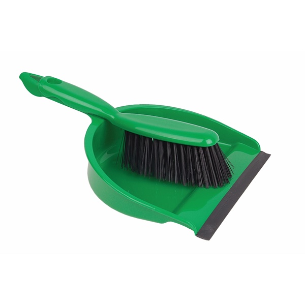 Click for a bigger picture.Economy Open DUSTPAN + Stiff BRUSH - green